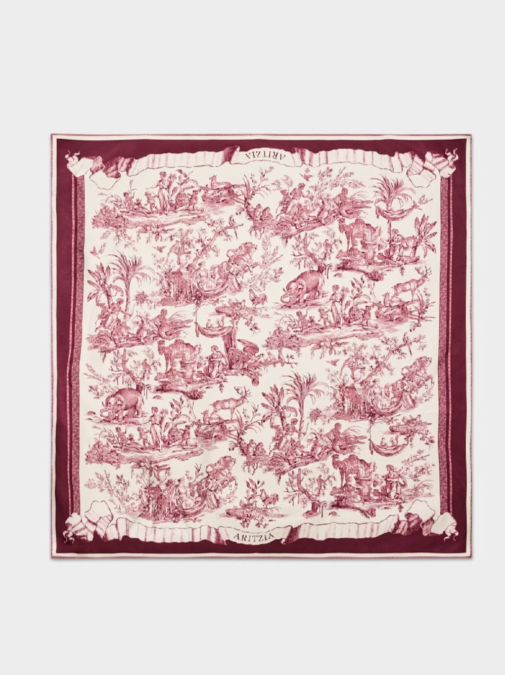 Aritzia NWT Elite Large Silk Scarf Birch/Burgundy